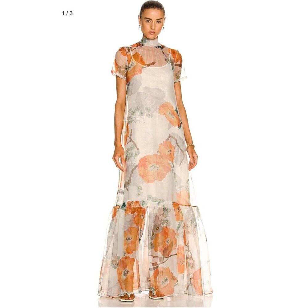 $495 STAUD Calluna Floral tie-detailed organza maxi dress XS